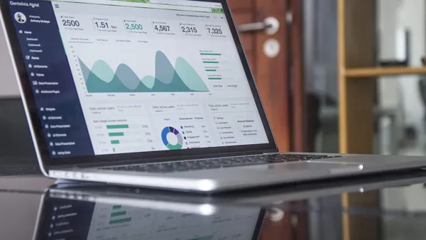 Marketing growth charts and analytical data overlay