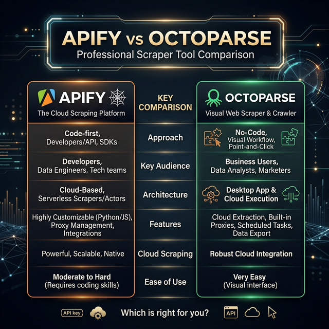 Apify versus Octoparse comparison features and pricing